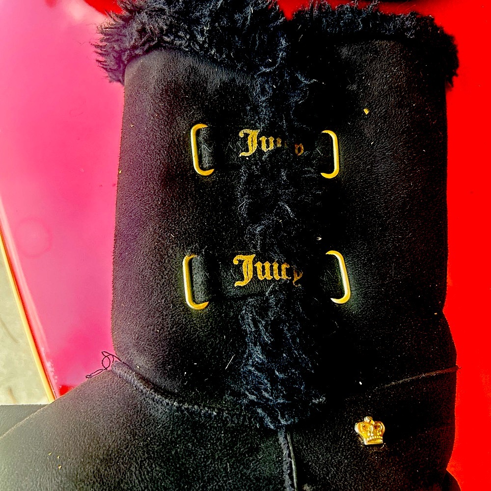 Juicy Couture Black and Gold Fur-Boots